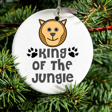 DistinctInk® Hanging Ceramic Christmas Tree Ornament with Gold String - Great Gift / Present - 2 3/4 inch Diameter - King of the Jungle - Lion