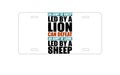 Custom Aluminum Decorative Vanity Front License Plate - Sheep Led By Lion Defeat Lions Led By Sheep