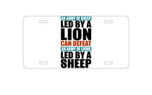 DistinctInk Custom Aluminum Decorative Vanity Front License Plate - Sheep Led By Lion Defeat Lions Led By Sheep