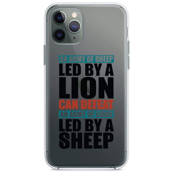 DistinctInk® Clear Shockproof Hybrid Case for Apple iPhone / Samsung Galaxy / Google Pixel - Sheep Led By Lion Defeat Lions Led By Sheep