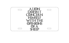 DistinctInk Custom Aluminum Decorative Vanity Front License Plate - Lion Doesn't Concern With Opinions Sheep