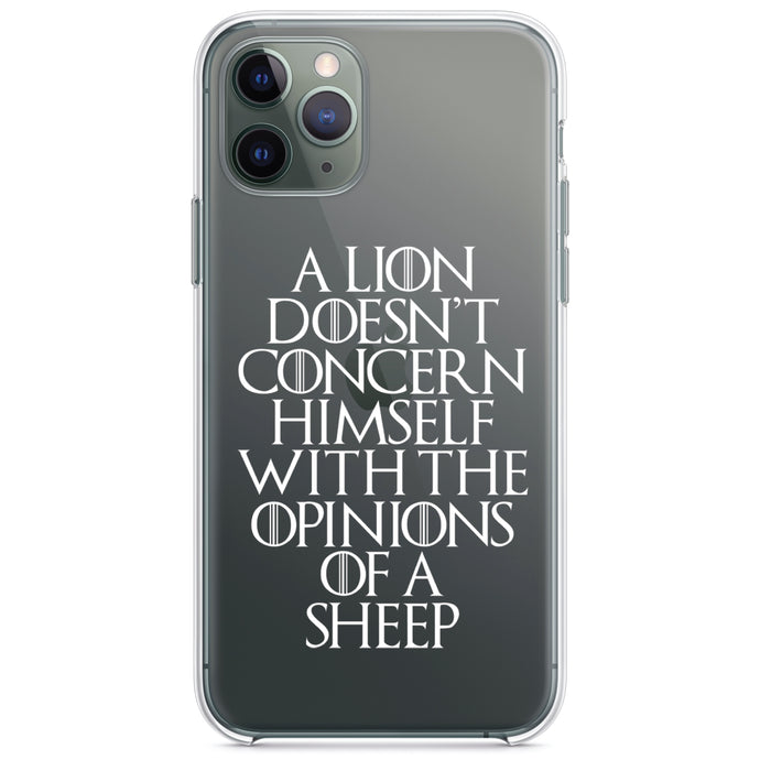 DistinctInk® Clear Shockproof Hybrid Case for Apple iPhone / Samsung Galaxy / Google Pixel - Lion Doesn't Concern With Opinions Sheep