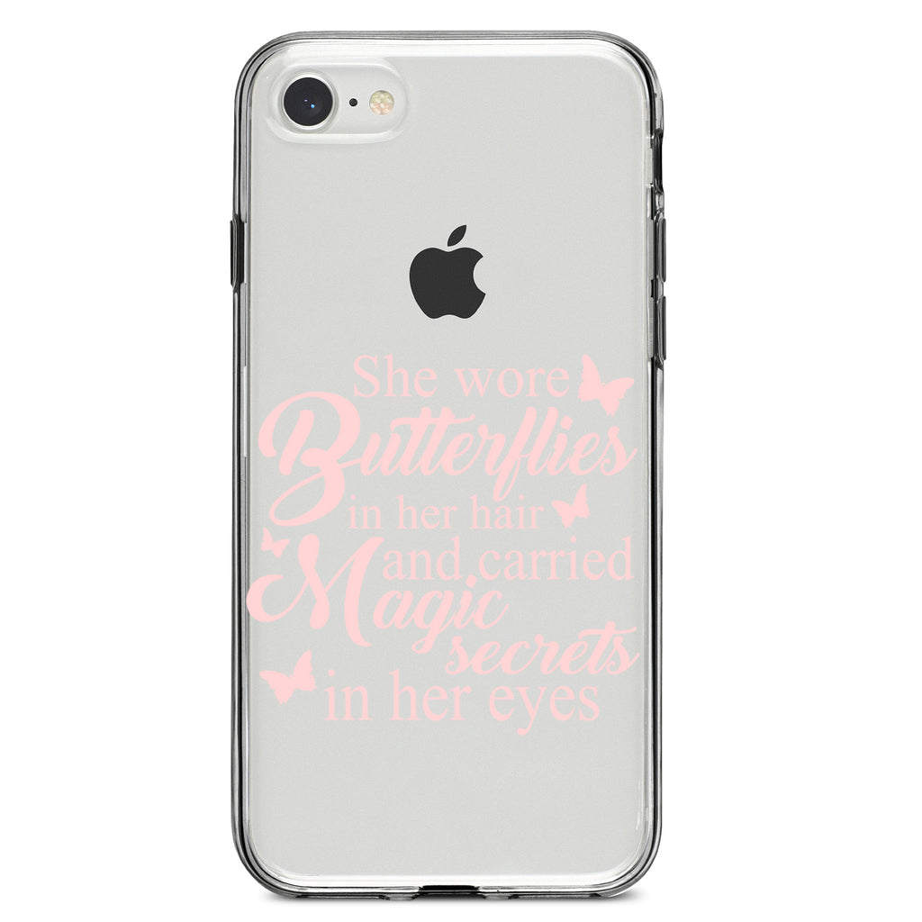 Butterflies in Her Hari, Magic Secret Eyes Clear Shockproof iPhone Case, view 5