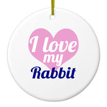 DistinctInk® Hanging Ceramic Christmas Tree Ornament with Gold String - Great Gift / Present - 2 3/4 inch Diameter - I Love My Rabbit