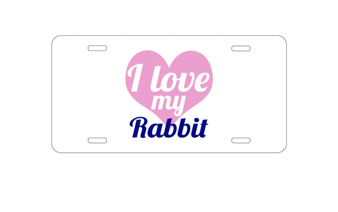 DistinctInk Custom Aluminum Decorative Vanity Front License Plate - I Love My Rabbit
