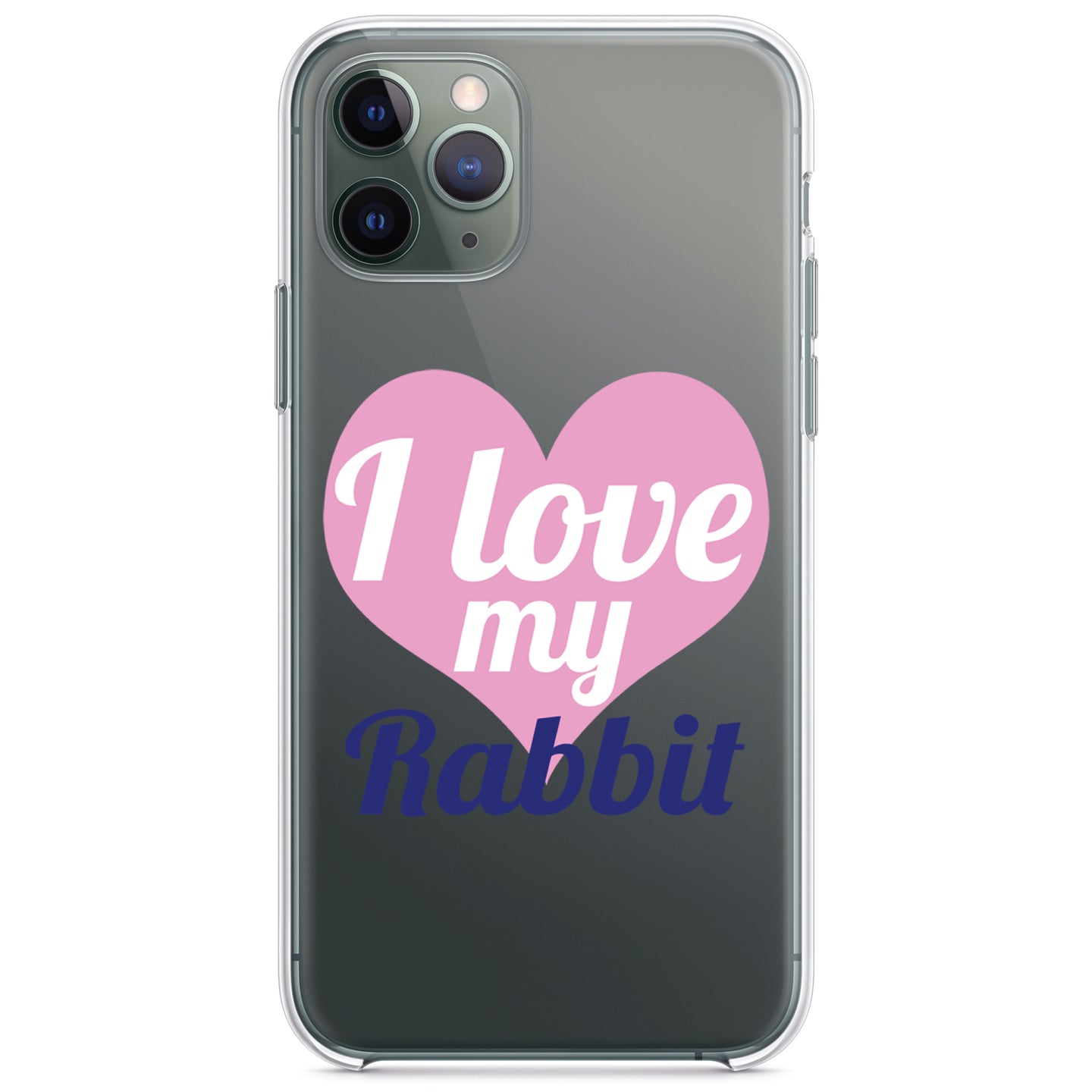 DistinctInk® Clear Shockproof Hybrid Case for Apple iPhone / Samsung Galaxy / Google Pixel - I Love My Rabbit
