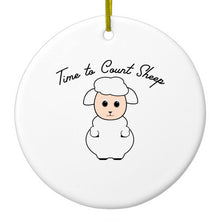 DistinctInk® Hanging Ceramic Christmas Tree Ornament with Gold String - Great Gift / Present - 2 3/4 inch Diameter - Time to Count Sheep - Lamb