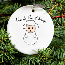 DistinctInk® Hanging Ceramic Christmas Tree Ornament with Gold String - Great Gift / Present - 2 3/4 inch Diameter - Time to Count Sheep - Lamb