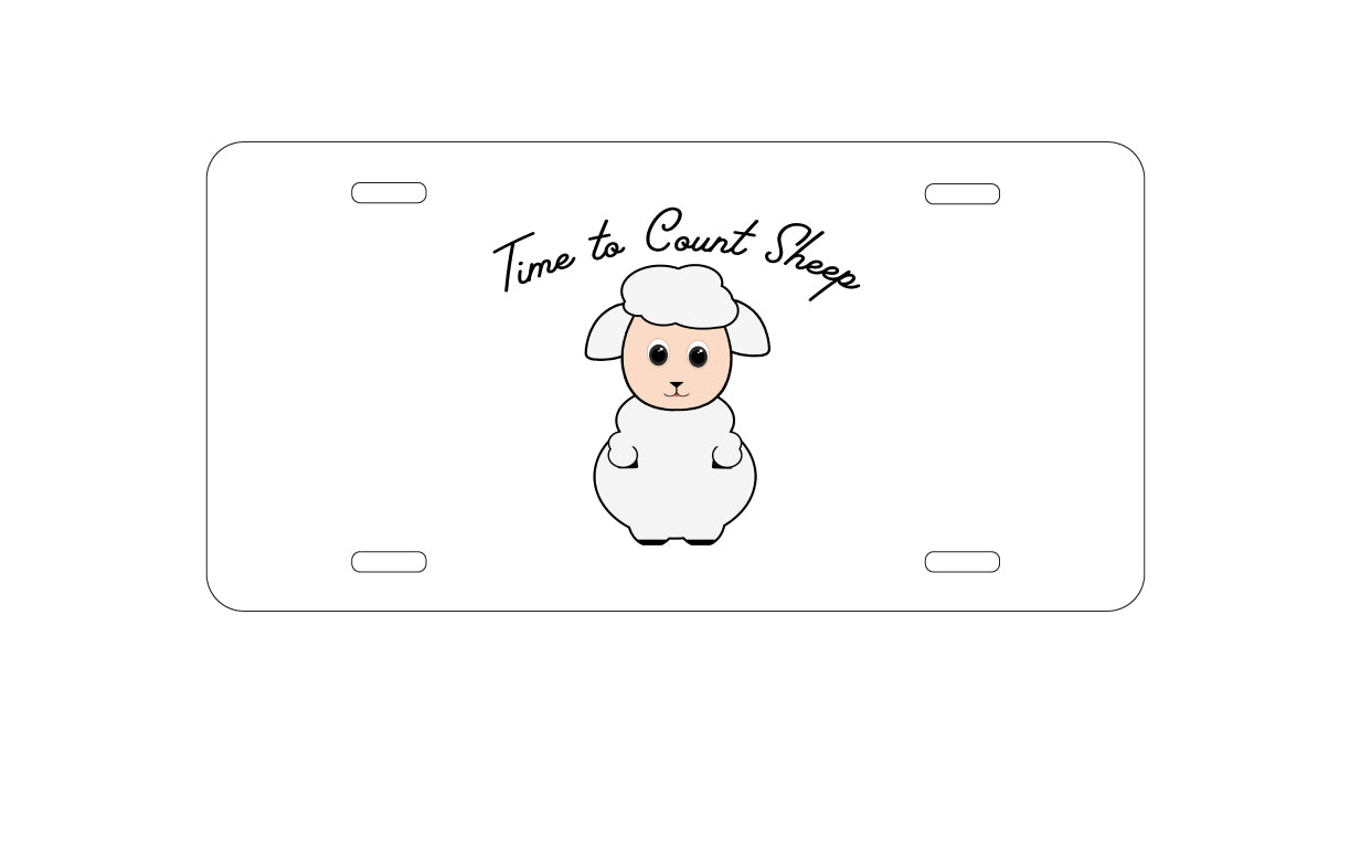 DistinctInk Custom Aluminum Decorative Vanity Front License Plate - Time to Count Sheep - Lamb