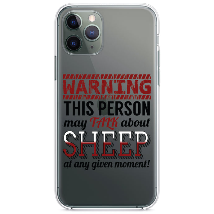 DistinctInk® Clear Shockproof Hybrid Case for Apple iPhone / Samsung Galaxy / Google Pixel - WARNING This Person May Talk About Sheep