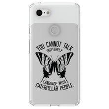 DistinctInk® Clear Shockproof Hybrid Case for Apple iPhone / Samsung Galaxy / Google Pixel - Can't Talk Butterfly with Caterpillar People