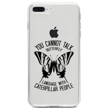 DistinctInk® Clear Shockproof Hybrid Case for Apple iPhone / Samsung Galaxy / Google Pixel - Can't Talk Butterfly with Caterpillar People