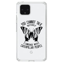DistinctInk® Clear Shockproof Hybrid Case for Apple iPhone / Samsung Galaxy / Google Pixel - Can't Talk Butterfly with Caterpillar People