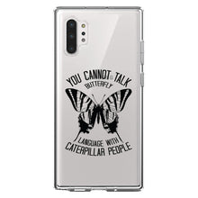 DistinctInk® Clear Shockproof Hybrid Case for Apple iPhone / Samsung Galaxy / Google Pixel - Can't Talk Butterfly with Caterpillar People
