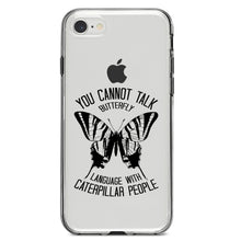 DistinctInk® Clear Shockproof Hybrid Case for Apple iPhone / Samsung Galaxy / Google Pixel - Can't Talk Butterfly with Caterpillar People