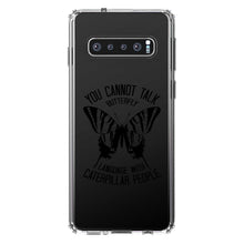 DistinctInk® Clear Shockproof Hybrid Case for Apple iPhone / Samsung Galaxy / Google Pixel - Can't Talk Butterfly with Caterpillar People