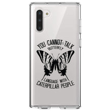 DistinctInk® Clear Shockproof Hybrid Case for Apple iPhone / Samsung Galaxy / Google Pixel - Can't Talk Butterfly with Caterpillar People