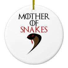 DistinctInk® Hanging Ceramic Christmas Tree Ornament with Gold String - Great Gift / Present - 2 3/4 inch Diameter - Mother of Snakes
