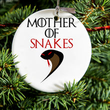 DistinctInk® Hanging Ceramic Christmas Tree Ornament with Gold String - Great Gift / Present - 2 3/4 inch Diameter - Mother of Snakes