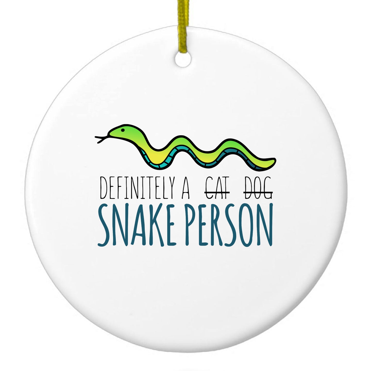 DistinctInk® Hanging Ceramic Christmas Tree Ornament with Gold String - Great Gift / Present - 2 3/4 inch Diameter - Definitely a Snake Person
