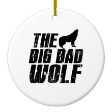 DistinctInk® Hanging Ceramic Christmas Tree Ornament with Gold String - Great Gift / Present - 2 3/4 inch Diameter - The Big Bad Wolf