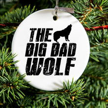 DistinctInk® Hanging Ceramic Christmas Tree Ornament with Gold String - Great Gift / Present - 2 3/4 inch Diameter - The Big Bad Wolf
