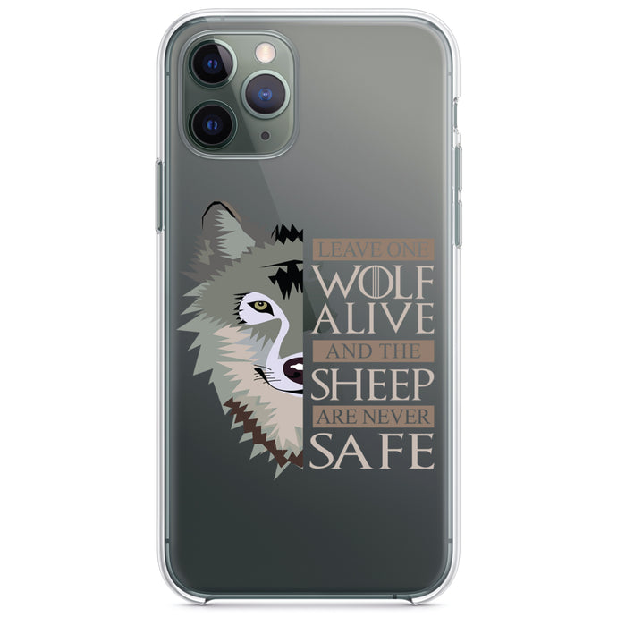 DistinctInk® Clear Shockproof Hybrid Case for Apple iPhone / Samsung Galaxy / Google Pixel - One Wolf Alive, Sheep Never Safe