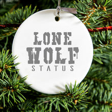 DistinctInk® Hanging Ceramic Christmas Tree Ornament with Gold String - Great Gift / Present - 2 3/4 inch Diameter - Lone Wolf Status