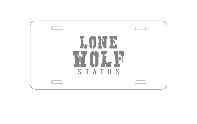 DistinctInk Custom Aluminum Decorative Vanity Front License Plate - Lone Wolf Status