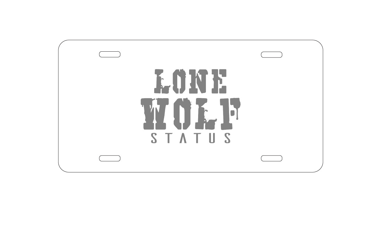 DistinctInk Custom Aluminum Decorative Vanity Front License Plate - Lone Wolf Status