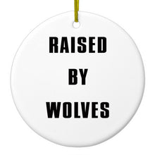 DistinctInk® Hanging Ceramic Christmas Tree Ornament with Gold String - Great Gift / Present - 2 3/4 inch Diameter - Raised By Wolves