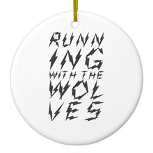 DistinctInk® Hanging Ceramic Christmas Tree Ornament with Gold String - Great Gift / Present - 2 3/4 inch Diameter - Running With the Wolves