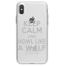 DistinctInk® Clear Shockproof Hybrid Case for Apple iPhone / Samsung Galaxy / Google Pixel - Keep Calm Howl Like a Wolf