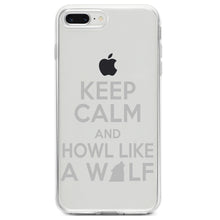DistinctInk® Clear Shockproof Hybrid Case for Apple iPhone / Samsung Galaxy / Google Pixel - Keep Calm Howl Like a Wolf