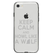 DistinctInk® Clear Shockproof Hybrid Case for Apple iPhone / Samsung Galaxy / Google Pixel - Keep Calm Howl Like a Wolf