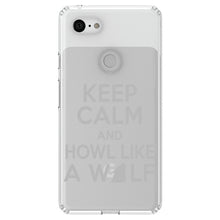 DistinctInk® Clear Shockproof Hybrid Case for Apple iPhone / Samsung Galaxy / Google Pixel - Keep Calm Howl Like a Wolf