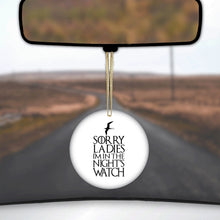DistinctInk® Hanging Ceramic Christmas Tree Ornament with Gold String - Great Gift / Present - 2 3/4 inch Diameter - Sorry Ladies I'm In The Night's Watch