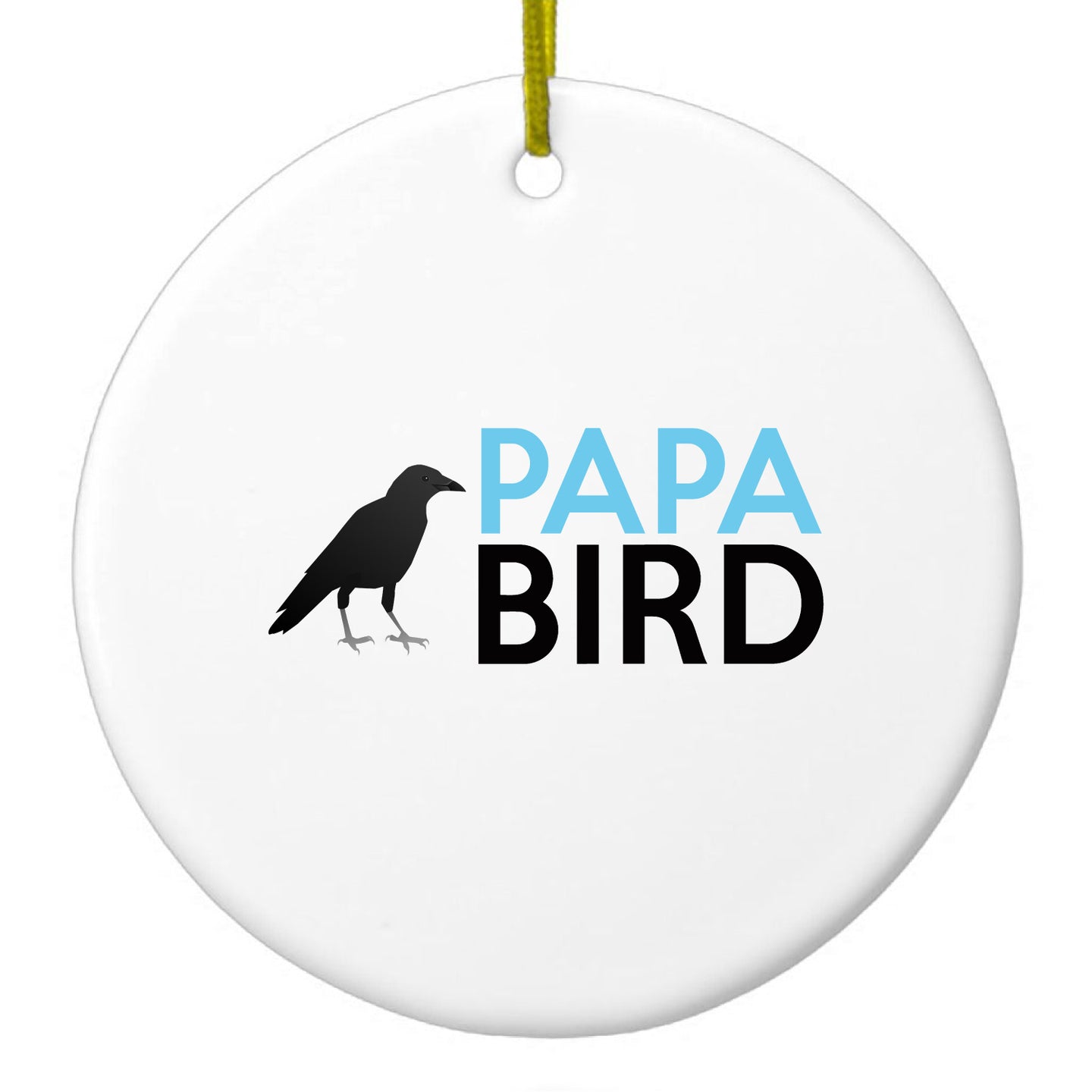 DistinctInk® Hanging Ceramic Christmas Tree Ornament with Gold String - Great Gift / Present - 2 3/4 inch Diameter - Papa Bird