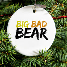 DistinctInk® Hanging Ceramic Christmas Tree Ornament with Gold String - Great Gift / Present - 2 3/4 inch Diameter - Big Bad Bear