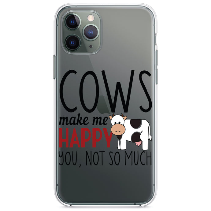 DistinctInk® Clear Shockproof Hybrid Case for Apple iPhone / Samsung Galaxy / Google Pixel - Cows Make Me Happy You Not So Much