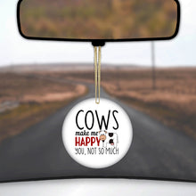 DistinctInk® Hanging Ceramic Christmas Tree Ornament with Gold String - Great Gift / Present - 2 3/4 inch Diameter - Cows Make Me Happy You Not So Much