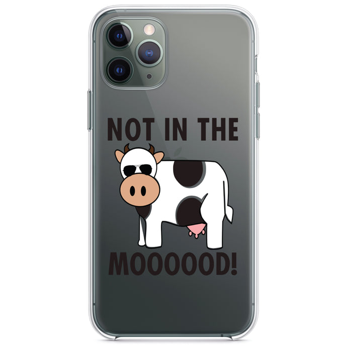 DistinctInk® Clear Shockproof Hybrid Case for Apple iPhone / Samsung Galaxy / Google Pixel - Not in the MOOOOOOD! Cow