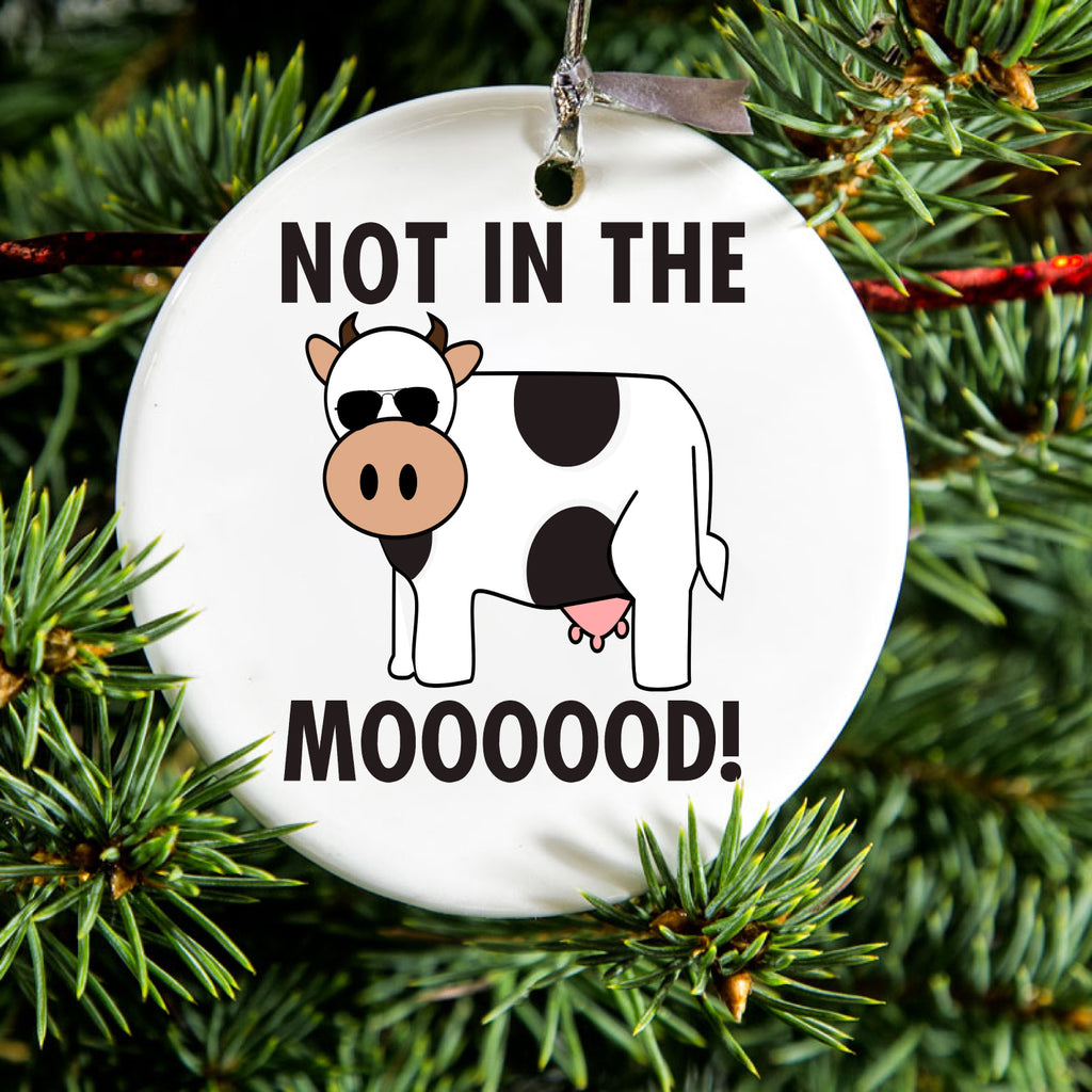 Not in the MOOOOOOD! Cow Ceramic Ornament, view 2