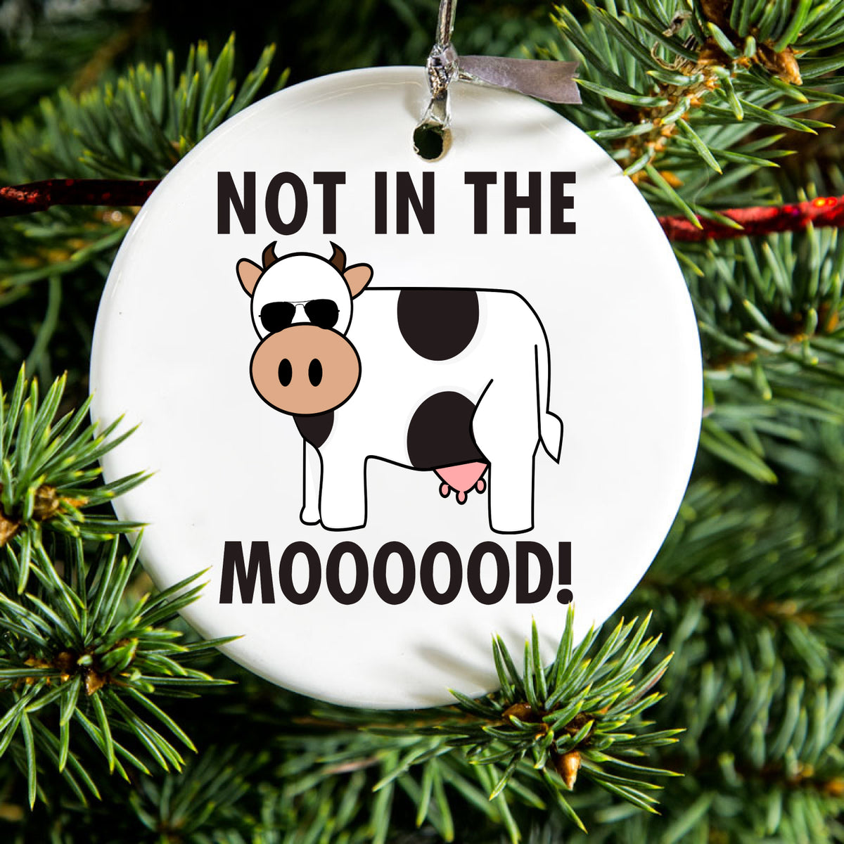 Not in the MOOOOOOD! Cow Ceramic Ornament, view 2