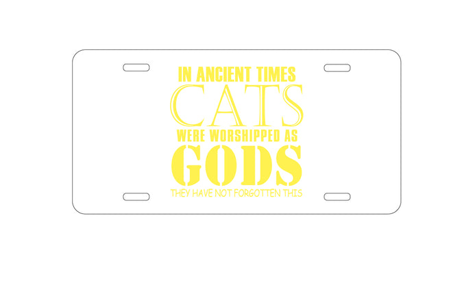 DistinctInk Custom Aluminum Decorative Vanity Front License Plate - Ancient Times, Cats Worshipped As Gods