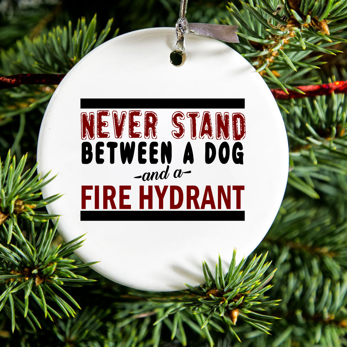 Never Stand Between Dog & Fire Hydrant Ceramic Ornament, view 2