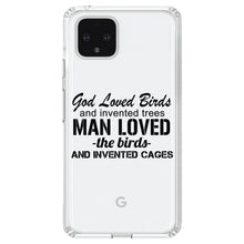 DistinctInk® Clear Shockproof Hybrid Case for Apple iPhone / Samsung Galaxy / Google Pixel - God Loved Birds - Trees, Cages