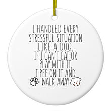 DistinctInk® Hanging Ceramic Christmas Tree Ornament with Gold String - Great Gift / Present - 2 3/4 inch Diameter - Can't Eat or Play, Pee and Walk Away - Dog Lover