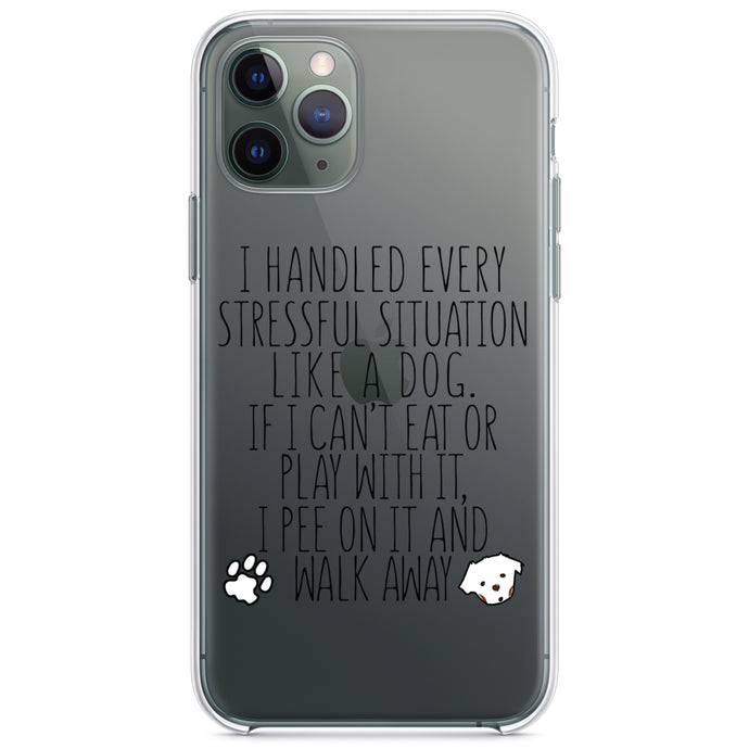 DistinctInk® Clear Shockproof Hybrid Case for Apple iPhone / Samsung Galaxy / Google Pixel - Can't Eat or Play, Pee and Walk Away - Dog Lover