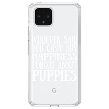 DistinctInk® Clear Shockproof Hybrid Case for Apple iPhone / Samsung Galaxy / Google Pixel - Can't Buy Happiness Forgot About Puppies